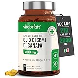 Olio di canapa in capsule | 210 capsule - 2-3 mesi | 100% puro grani di canapa spremuti a freddo | Ricco di Omega 3, 6 e 9 | VitaBright Hemp Seed Oil
