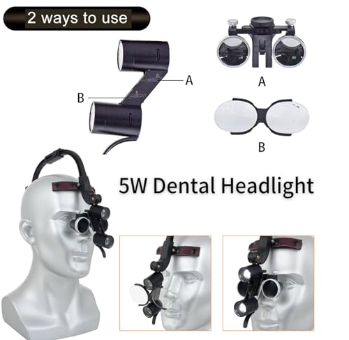 Lente binoculare a LED montata sulla testa, ingrandimento 2,5x/3,5x con altezza regolabile della luce, distanza interpupillare, lente 1,5x e filtro per odontoiatria e laboratorio