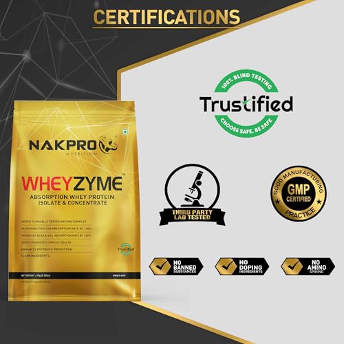 Image of NAKPRO WheyZyme Whey Protein Powder, Isolate & Concentrate | 26g of Protein per Serving | Clinically Tested 100% Higher Protein Absorption (1kg, Double Rich Chocolate)