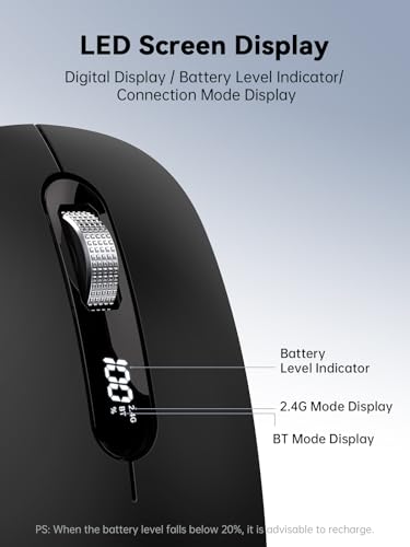 Image of Wireless Bluetooth Mouse, LED Slim (Bluetooth 4.0 /5.0 + USB) 2.4GHz Rechargeable Silent Bluetooth Wireless Mouse with Type C Adapter for Laptop /MacBook /iPad OS 13 and Above(Black)