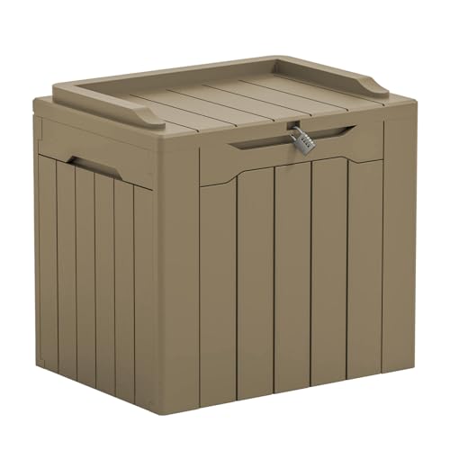 Image of Greesum Outdoor Storage Box 31 Gallon Storage Box with Lid for Patio Furniture, Garden Tools, Pool Supplies, Waterproof and UV Resistant, Lockable, Light Coffee