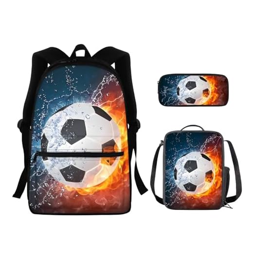 FOR U DESIGNS Teens Backpack Set 3 Piece Soccer Canvas Boys School Bags,Lunch Bags,Pencil Box 3 in 1