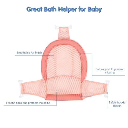 Image of Colorlife Baby Bath Seat Support Net Infant Bathing Seat Support Mat, Adjustable Comfortable Non-Slip Three-Pointed Baby Shower Net Bathtub Sit Up Mesh for Newborn 0-12 Months-Dusty Pink(No Bathtub)