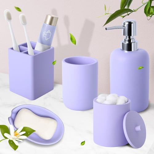 Amazon.com: XLHOMO Resin Light Purple Bathroom Accessories Set 5 Pcs ...