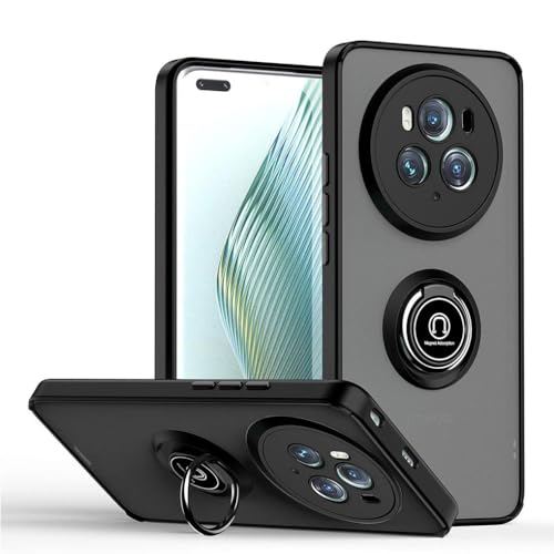 Cover per Honor Magic 6 PRO Glassato Traslucido Dura PC Protettiva Custodia Bumper Antiurto AntiGraffio Case con 360° Anello Supporto silicone tpu nero
