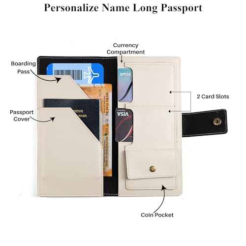 Image of AICA Personalized Name & Charm Long Leather Passport Cover with (Cream) Passport Boarding Pass Currency Card Slot & Coin Holder for Men & Women| Corporate Gift Employee Colleagues | Travel Wallet