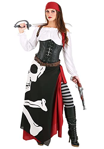 Fun Costumes Women's Pirate Costume | Jolly Roger Flag Dress High Seas Lady Captain Outfit for Halloween and Cosplay L