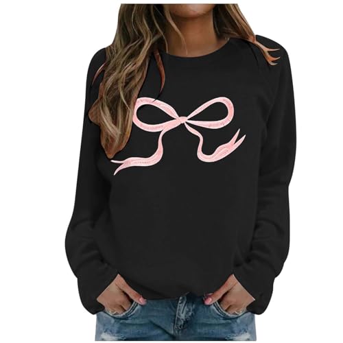 Generisch Women Round Neck Sweatshirt Cute Bowknot Sweatshirt Long Sleeve Pullover Bowknot Sweater Top, black, 3XL