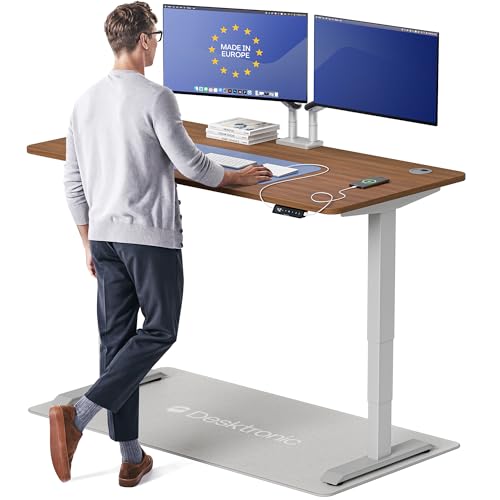 Image of Desktronic HomePro Standing Desk 60x30 - Made in Europe, Ergonomic Sit Stand Home Office Desk, Electric Height Adjustable, Dual Motor, USB & USB-C Charging, Wobble-Free, Touchscreen, 3 Memory Presets