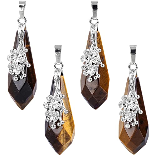 Nupuyai Tiger's Eye Crystal Point Pendant Necklace for Women Men Flower Wrap Faceted Healing Stone Quartz Point Pendant with Chain - Image 4