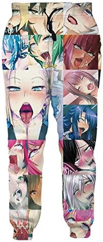 Ahegao Sweatpants Mens Plus Size Otaku Anime Trousers Long Pants Work Out Gym Clothes Home Vacation Apparel XXL