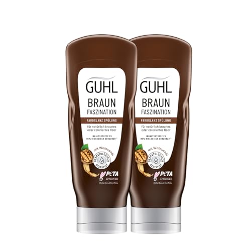 Guhl Braun Faszination, balsamo per capelli, confezione da 2 pezzi, contenuto: 2 x 200 ml, tipo di capelli: bruna, marrone, arricchito con pigmenti di colore marrone, dermatologicamente confermato,