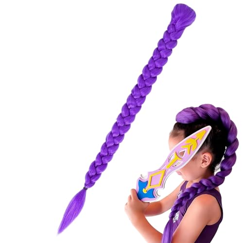 Pelo púrpura para trenzar, 66 cm de pelo sintético púrpura para trenzar, mechones y extensiones para trenzas, peluca de cosplay de Hunters, para viajes, Halloween, personajes, maquillaje, fiesta