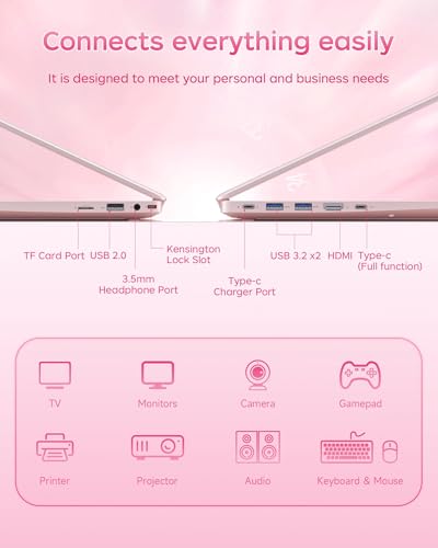 Image of 2026 Pink Laptop, Pentium Gold 6500Y Processor(Up to 3.4 GHz),8GB RAM 256GB SSD,15.6 Inch FHD IPS Display, 5000mAh Battery,Type-C (Inches, 15.6, GB, 8, GB, 256)