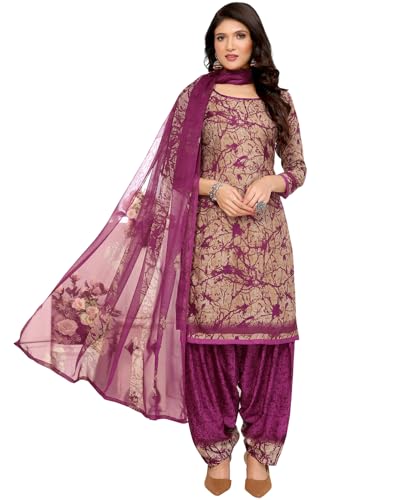 Yashika Women's Printed Dress Material - Unstitched Crepe Fabric Kurti, Pants & Dupatta Set