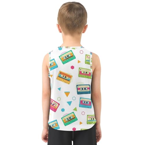 J JOYSAY Cartoon Music Tape Boys Tank Top Sleeveless Muscle Shirts Quick Dry Workout Sport Active Kids T-Shirts 3-15T3