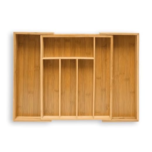 Relaxdays Caja de cubiertos de bambú, inserto de cubiertos extraíble como organizador de cocina, inserto de cajón 33.5x29-48x5 cm, natural