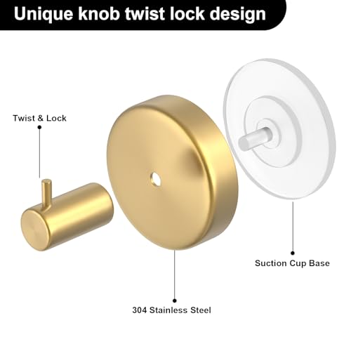 Image of HUFEEOH Shower Suction Hooks for Inside Showers, Gold L-Shape, 4-Pack | Towel Holders for Bathroom Walls, with Separate Hanging Spots on Smooth Glass, Tile, Mirror, Or Marble for Robes And Loofahs