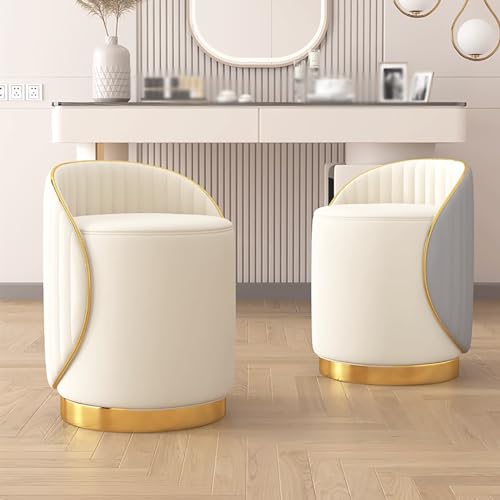 Chaises de coiffeuse rotatives multifonctions avec ottoman rond moderne doux - 3