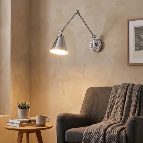 BARCELONA LED Aplique de Pared Cromo Vintage con Brazo Ajustable Aluminio de Gran Tamaño Estilo Clásico