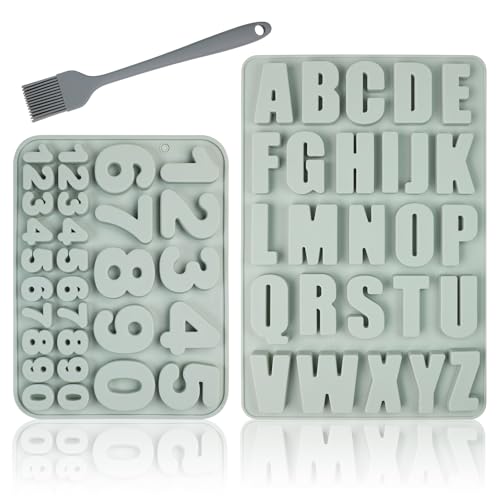 QMLING Silikonform Buchstaben Zahlen Gießformen: A-Z & 0-9 Alphabet Silikonformen Gießformen Epoxidharz Formen mit Silikonbürste for Baking Schokolade