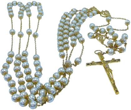 White Pearls Gold Plated Crystal Wedding Lasso/Crystal Wedding Rosary/Lazo De Boda De Crystal