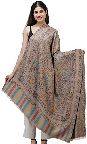 Jamawar Shawl with Woven Flowers in Multicolored Thread