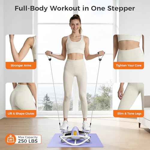 Image of Rock Stepper Side to Side, Rocking Stepper with Lateral Motion, Compact Side Stepper for Home & Apartment, Low Impact Workout Machine with Resistance Bands & Non-Slip Mat (Purple)