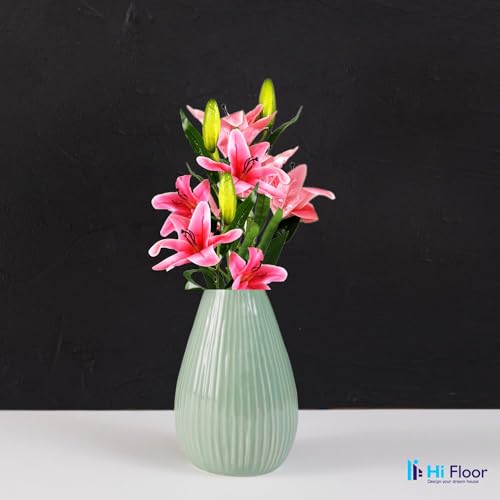 Image of Enhance Your Space with Artificial Leaf Decor Foliage for Stunning Interiors Decorative Items for Home;Office; Room; Living Room; Table; (Without Vase) (Pack of 1, Pink Lily)