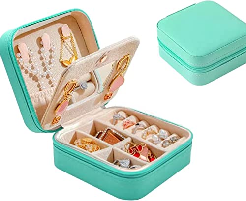 HACSYP Organizador de Joyas de Viaje, joyero for Mujer, Caja de Almacenamiento portátil, Caja de Almacenamiento de Cuero PU con Espejo, Collar de Anillo de Pendientes
