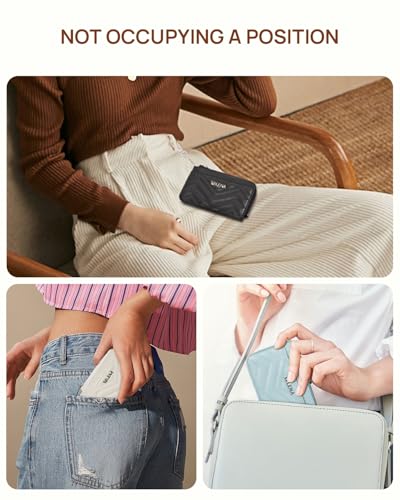 Image of Telena Slim Wallet Women RFID Blocking Credit Card Holder Leather Coin Purse with Silver Keychain Beige
