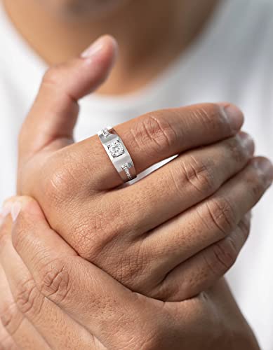 MomentWish Wedding Ring for Men, Moissanite Engagement Ring for Him, 925 Sterling Silver Ring for Women or Men, Anniversary Ring Valentine's Day Gift for Men2