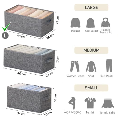 Image of HOKIPO Fabric Storage Boxes for Clothes Wardrobe Organizer | Storage Bins for Wardrobe Fabric Organizers with Handle, Large, Pack of 2 - Grey (AR-6685-GRY*2)