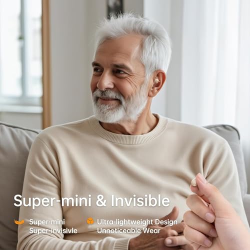 Hearing Aids for Seniors, Invisible Hearing Amplifiers with Noise Cancelling, Rechargeable Hearing Aids for Severe Hearing Loss Adults, Comfort In-ear Hearing Devices (Black skin)