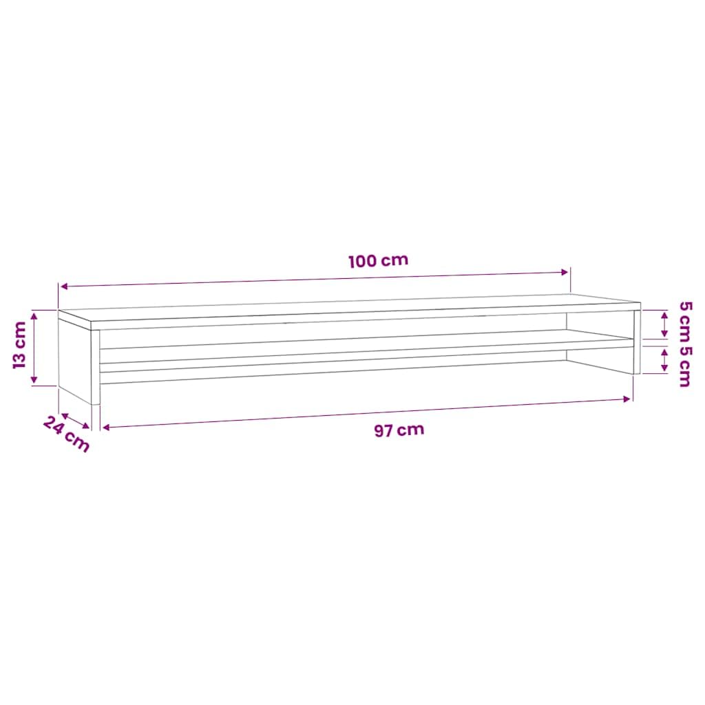 Supporto per monitor marrone effetto rovere, 100 x 24 x 13 cm, in legno con ripiano, regolabile in altezza, orientabile, per ufficio, gaming, soggiorno, doppio monitor, supporto VESA