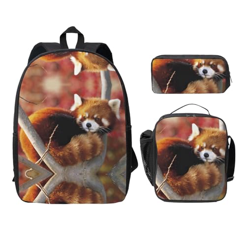 Sac à dos 3 pièces imprimé panda rouge ultra léger avec accessoires