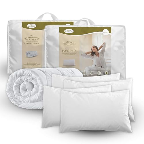 King Size Summer Duvet With 4 Pillows - Microfiber Duvet Quilt Of 4.5 Tog, Size- 220 x 230 cm, Soft Cotton Cover, Anti-Allergy Hollowfibre Filling Quilt & 4 Deluxe Superfirm Pillows, Machine washable.