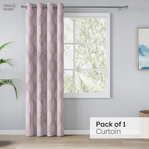 Image of haus & kinder Jacquard Door Curtain 7 Feet Long Pack of 1 Door Curtain, 7 Feet Curtain for Door (Sandvine Embossed, Sand Floral Nature Design 130x213 CM)
