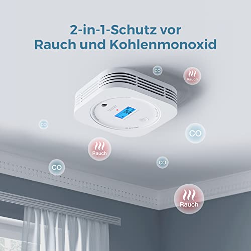 Rauch-CO Melder AEGISLINK Rauch-und Kohlenmonoxid-Melder, mit LCD Anzeige, Prüftaste und Austauschbare...