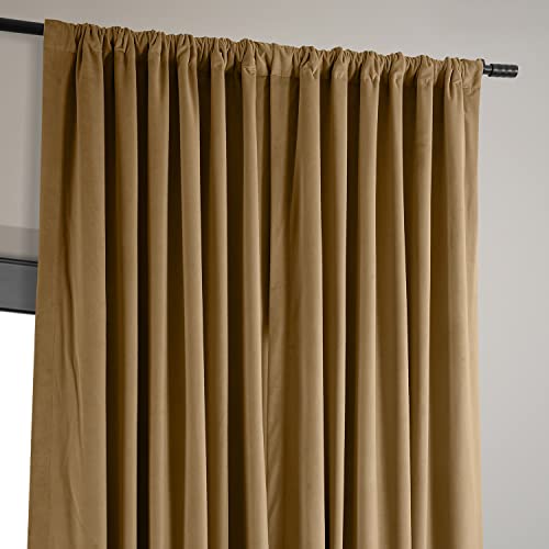 HPD Half Price Drapes Extra Wide Signature Blackout Velvet Curtains 120 Inch Long 1 Panel, 4-Pass Hotel Blackout Lined Window Curtains Thermal Blackout Curtains for Bedroom 100W x 120L, Amber Gold