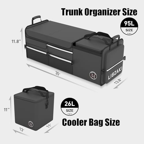Image of LIBZAKI Oversize 4 in 1 Car Trunk Storage Organizer, Multi Compartment Collapsible Trunk Storage Box with Cooler Bag for Car Truck SUV-Black