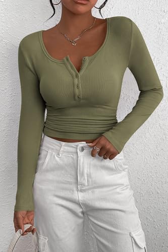 Image of PRETTYGARDEN Women's Fall Long Sleeve Henley T Shirts
