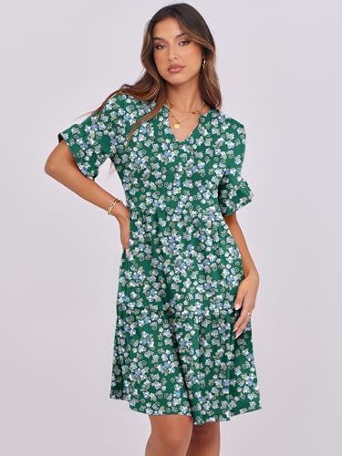 Image of ANRABESS Women's Summer Casual Dress, V-Neck Ruffle Sleeve Tiered Mini Dress, Soft Comfy Fabric with Pockets for All-Day Wear