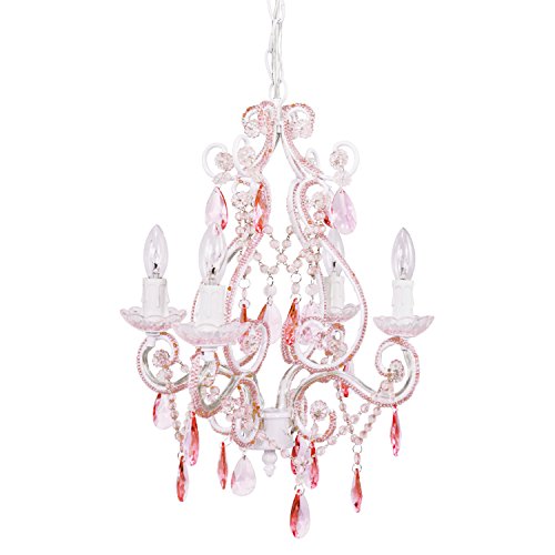 Tadpoles 4-Bulb Vintage Plug-In or Hardwired Mini-Chandelier, Pink Sapphire