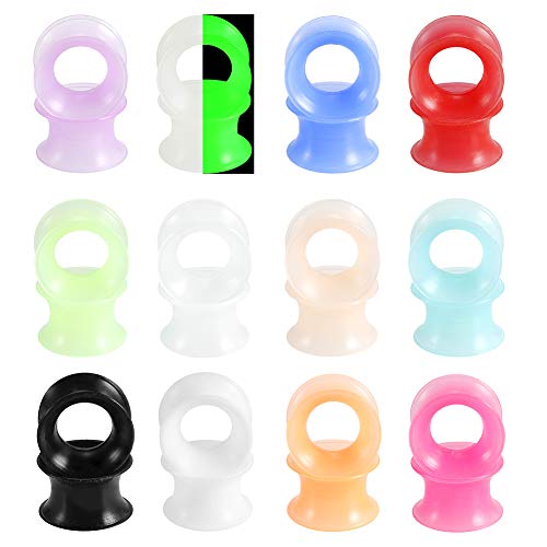 Xpircn 12 Pairs Silicone Tunnels Double Flared Ear Gauges Plugs Flexible Stretching Ear Piercing Jewelry Mixed Color (8mm)