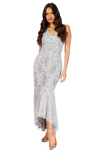 Little Mistress Maxi Vestido de Arce Adornado con Cola de pez para Mujer, Gris, 38