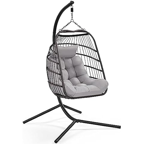 Yaheetech Rattan Egg Swing Chair with Cushion Cover