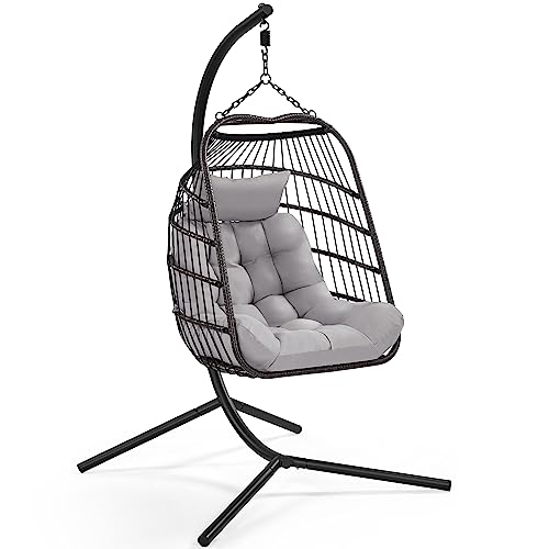 Yaheetech Rattan Egg Swing Chair, Garden Patio Swing Chair, Indoor/Outdoor Hanging Hammock with...