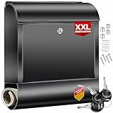 KESSER® XXL Briefkasten Edelstahl mit Zeitungsfach, gebürstet, 3X Schlüssel abschließbar, Pulverbeschichtet, Wandmontage, groß Front-Einwurf: DIN C4 = DIN A4, inkl. Montagematerial, Schwarz