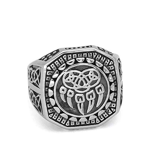 GuoShuang Men Nordic Viking Wolf paw Vantage Ring jewlery Stainless Steel with Valknut Gift Bag